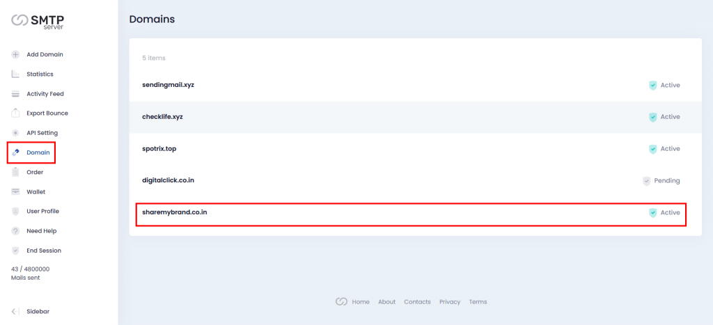 11. Domain is active at the smtpserver domain section