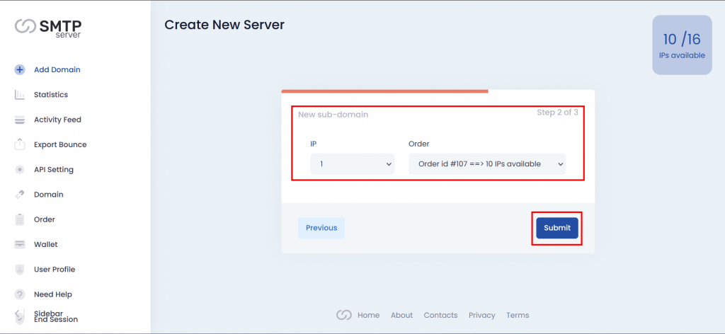 2. Select number of IPs and order id