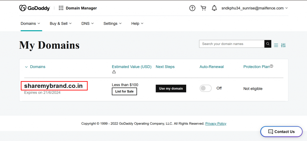 6. Click on the domain name