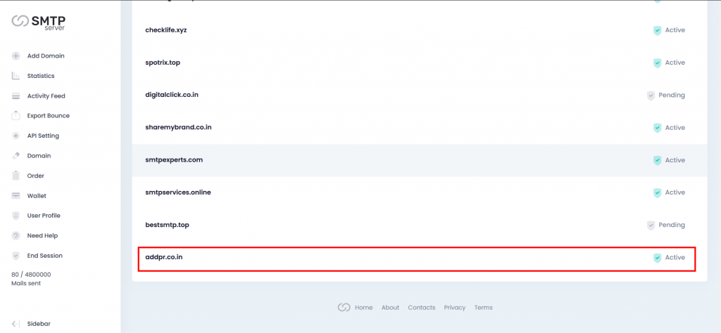 10. Domain is active at the smtpserver domain section