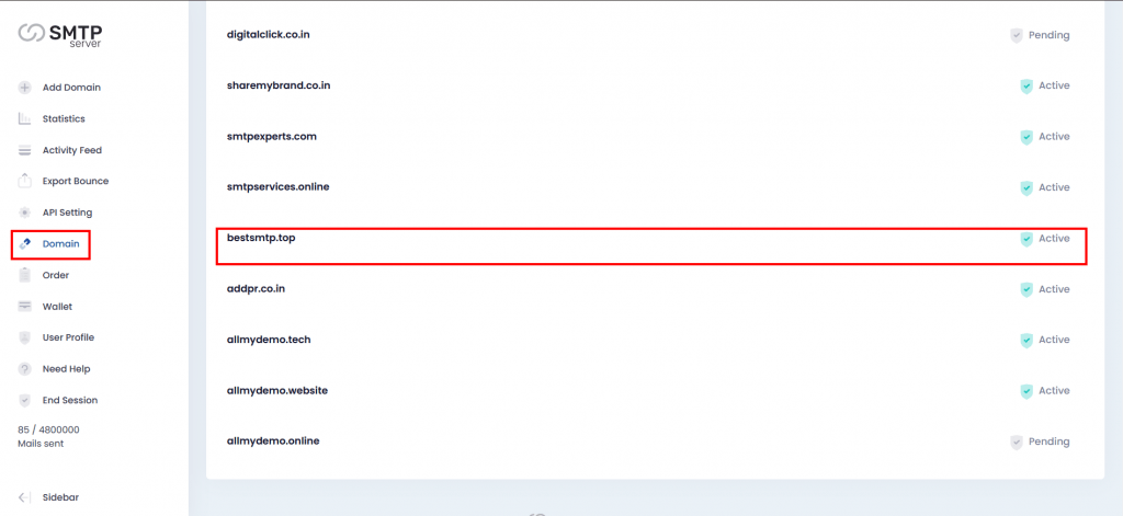 10. Domain is active at the smtpserver domain section