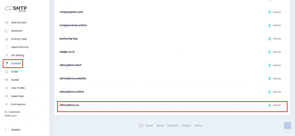 11. Domain is active at the smtpserver domain section