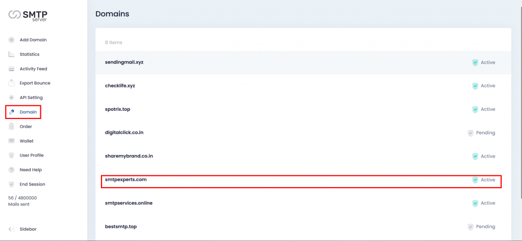 12. Domain is active at the smtpserver domain section