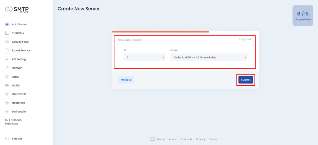 2. Select number of IPs and order id