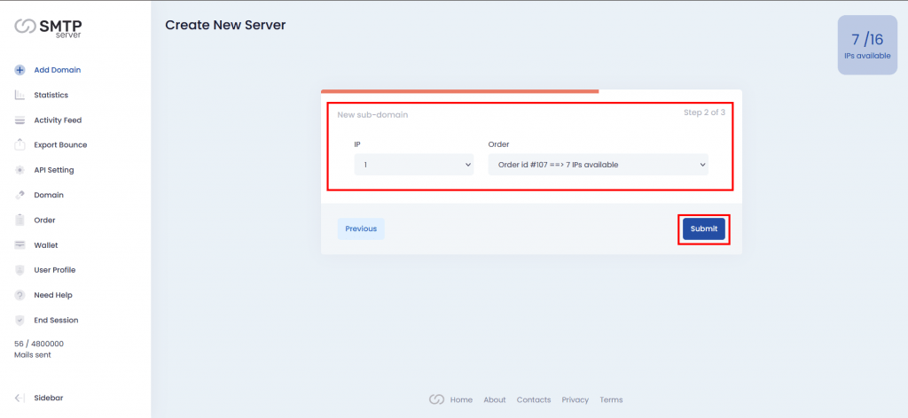 1. Add domain from smtpserver dashboard