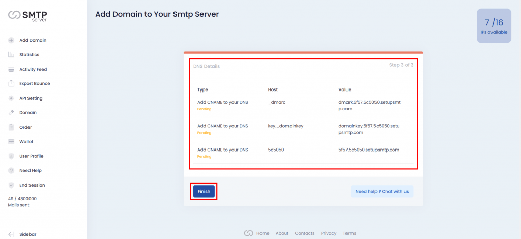 3. Copy the DNS details