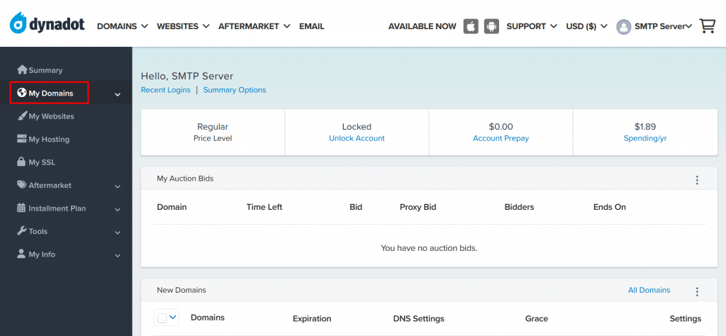 4. From dynadot dashboard click on My Domains at the left panel