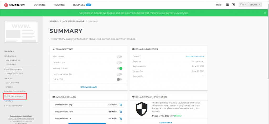 5. Click on DNS & Nameservers at the left panel