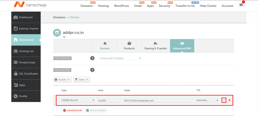 8. Adding DNS records as shown in smtpserver