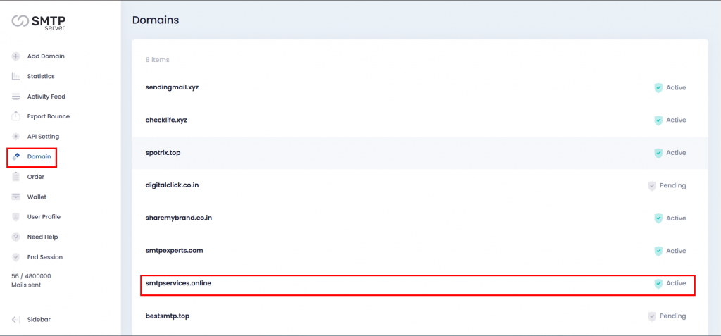 9. Domain is active at the smtpserver domain section